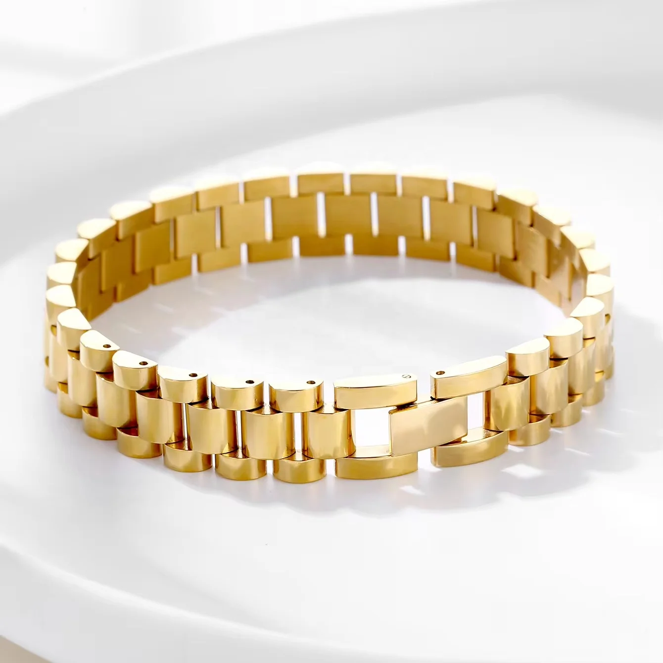 Classic Men Stainless Steel Chain 18K Gold Ring Bracelet - Hip Hop Jewelry