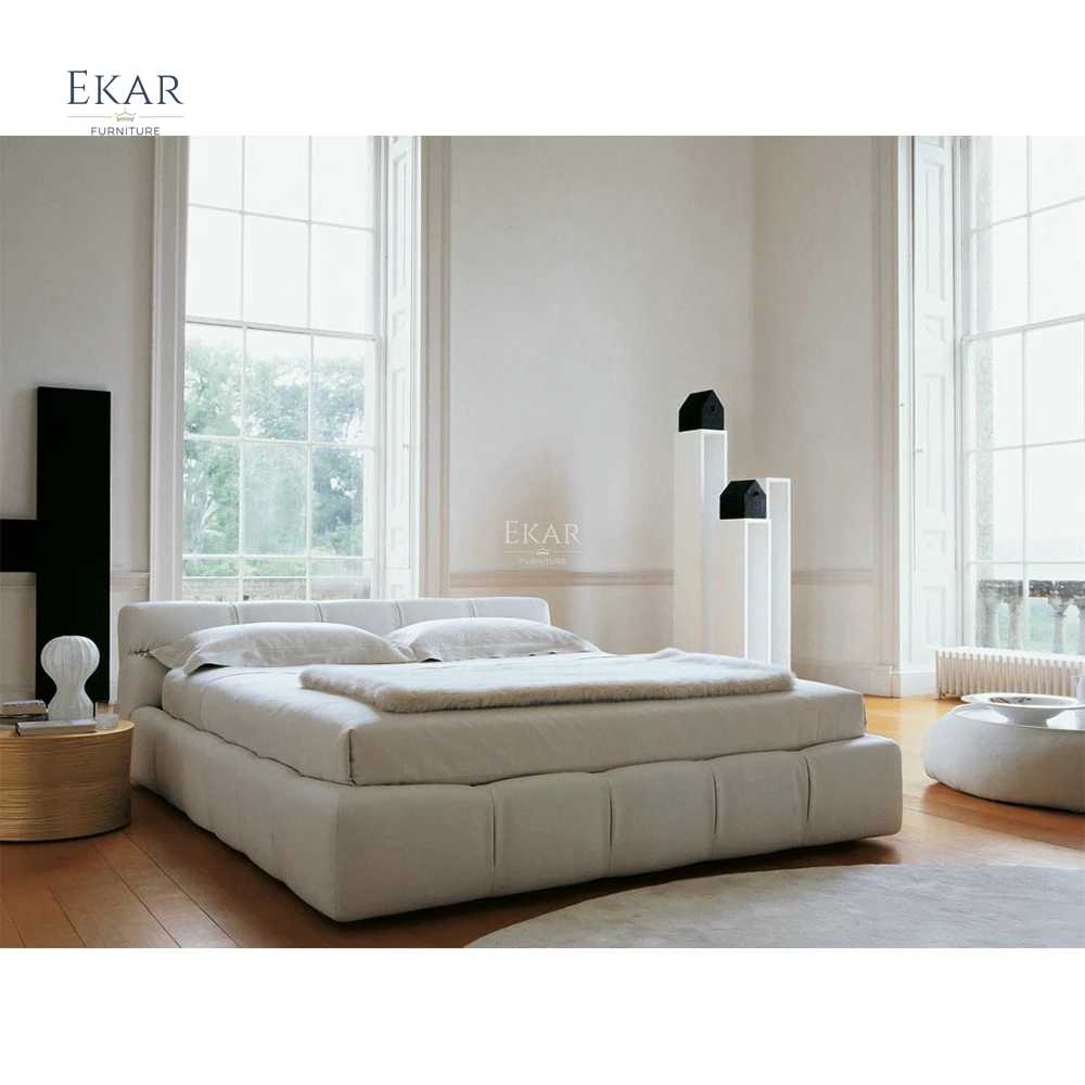 product ekar furniture modern contracted design bed solid wood headrest back bedroom bed-63