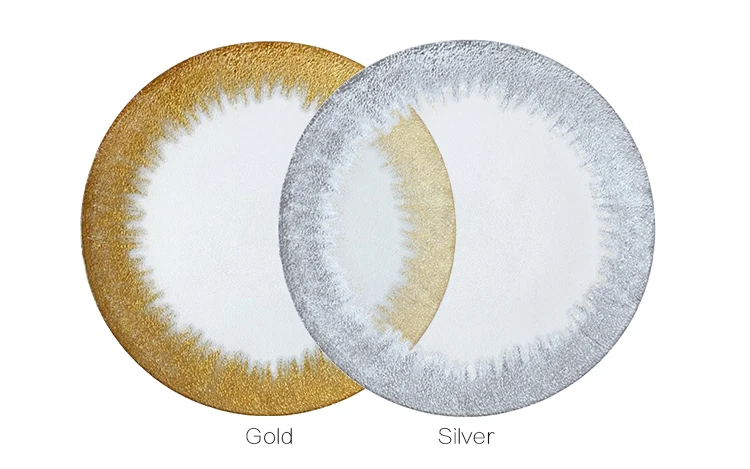 high quality wedding used elegant decoration underplates tableware glass charger plates set with gold silver trim
