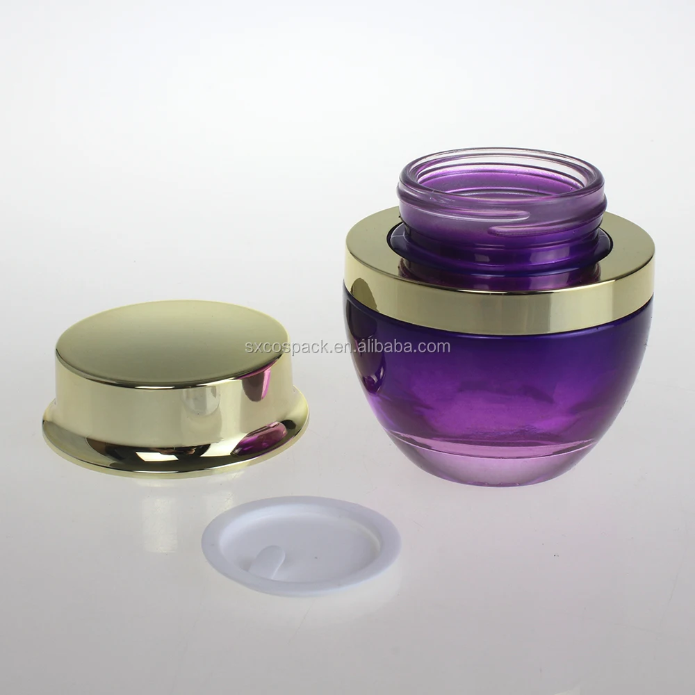 Wholesale Empty 50g Purple Glass Cosmetic Jars For Sale With Gold Lid,Glass Cream Jar,50 G Glass