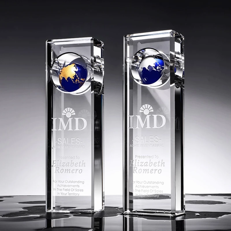 product custom global crystal trophy award sports theme etched uv printing fashion trend souvenir gift decoration wdy 0415-5