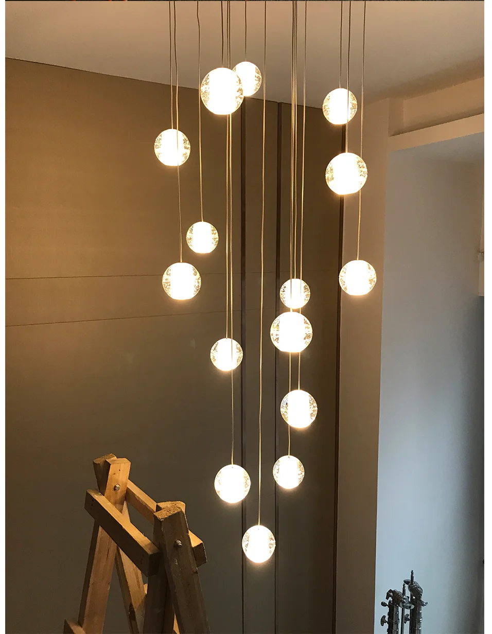 Glass Globe Chandelier Staircase Lighting Ceiling Light LED Plated Pendant Lamp 