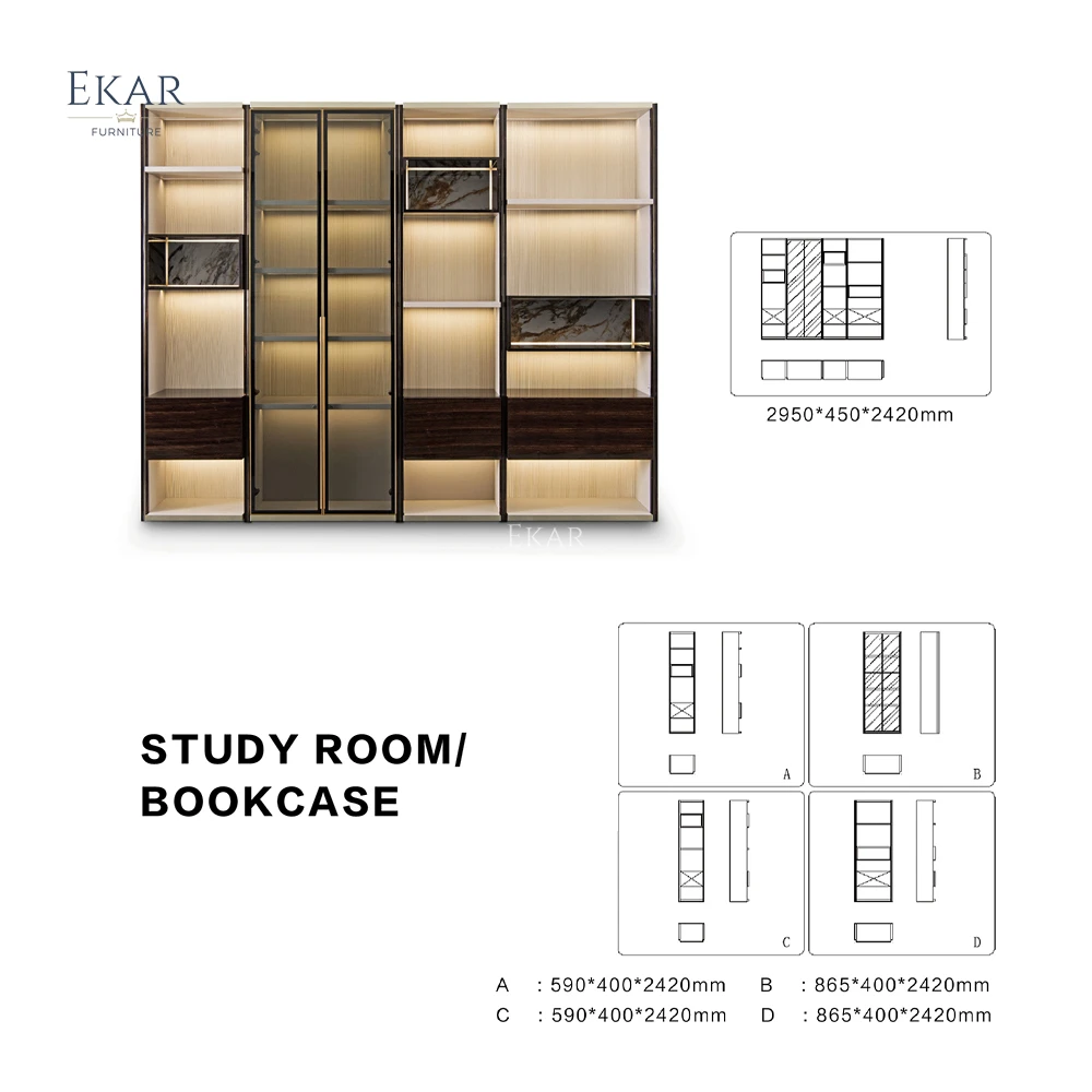 product ekar furniture wooden modern furniture bookcase four bookcase combination of large space storage cabinets-70