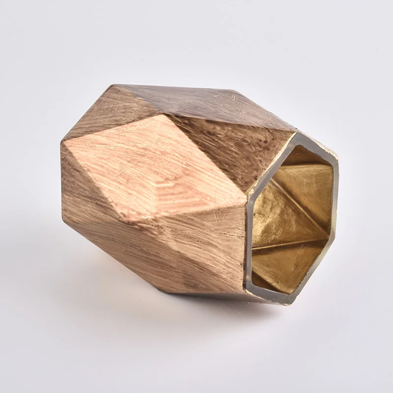 Custom Gold Hexagon Glass Candle Holders