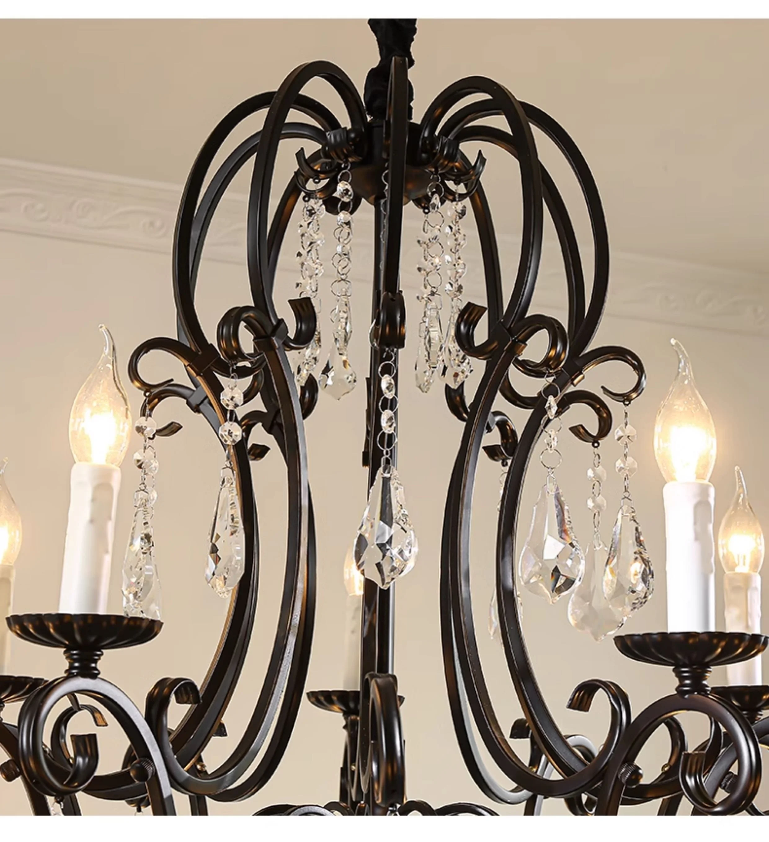 product large vintage retro brass black metal crystal chandelier customized home decor pendant light-3