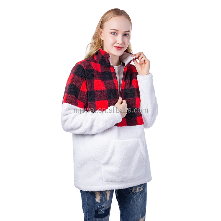 buffalo plaid sherpa pullover women's