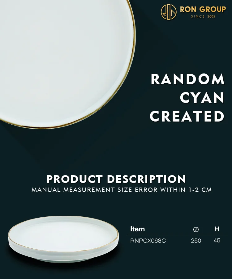 wholesale hotel home use cheap price steak white round plate dinnerware ceramic gold rim plates for restaurant