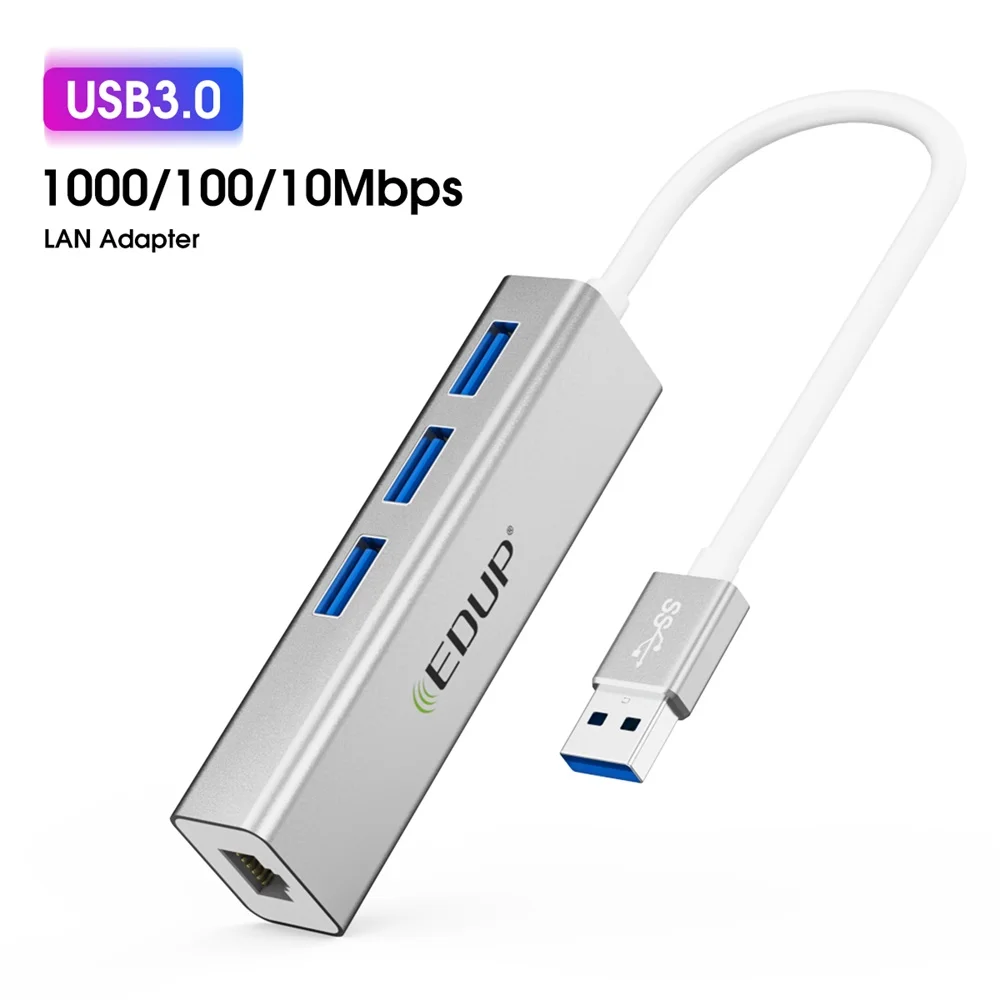 4-in-1 USB 3.0 Hub with RJ45 1gbps Ethernet Port Slim - China LAN