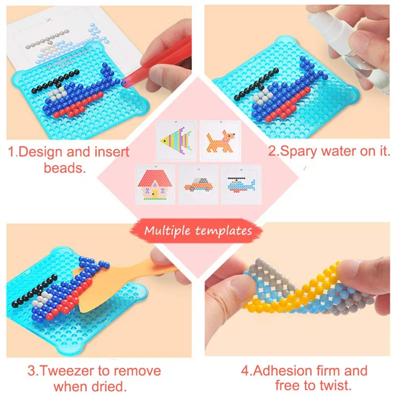 Not Need Heat GARUNK Fuse Beads Educational Toys for Kids with Whole Set of Accessories Compatible with Aquabeads and Beados Art Crafts Toys for Kids Beginners 3200 Pcs 24 Color Water Sticky Beads