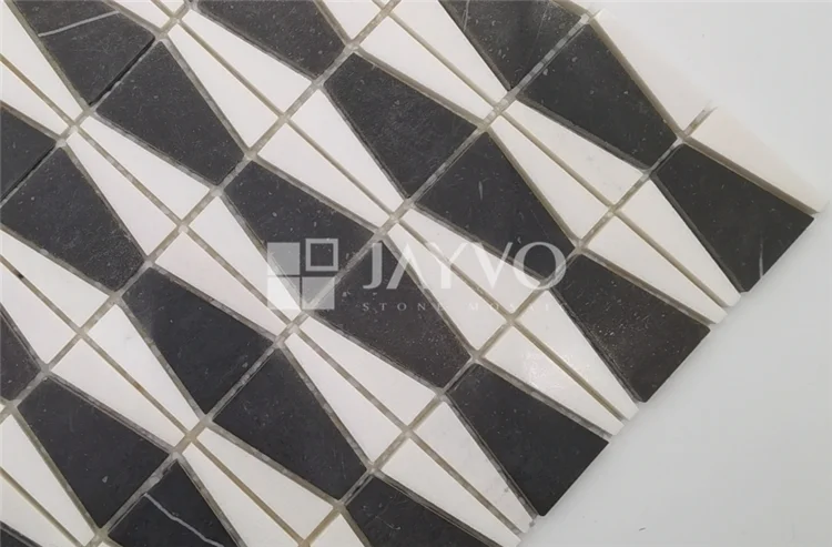 Irregular Mosaic Art Design Carrara white marble nero marquina mosaic tile stone cube 3d ladder shaped mosaic tiles