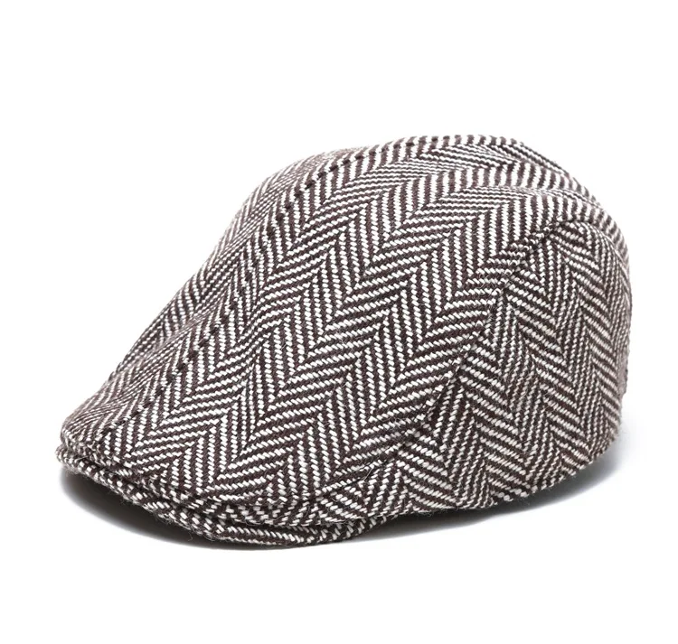 LRT Wholesale Custom Fashion Men 8-Panel  Newsboy Cap Hat Strip Herringbone Beret Caps For Men.jpg