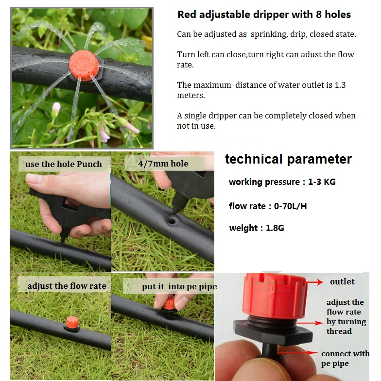 Pc Emitter Adjustable Drip Irrigation Kits Dripperline System Dripper