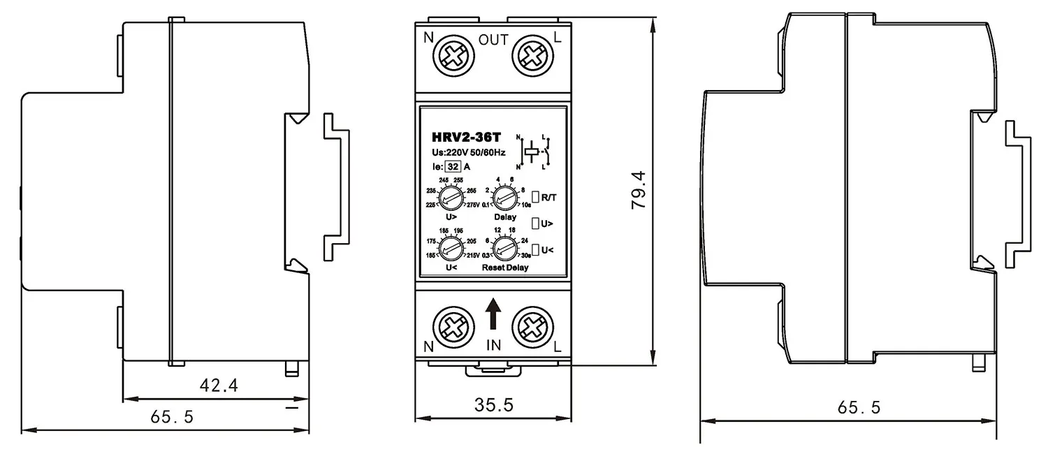 HRV2-36T 40A 220V 230V Adjustable auto recovery reset reconnect Din rail Over Under Voltage Protector protective device