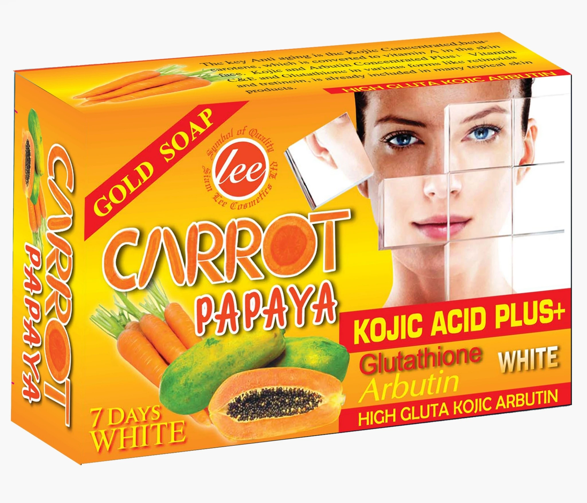 Lee Carrot Papaya Kojic Acid Soap Size 160 G.main Extract From Carrot