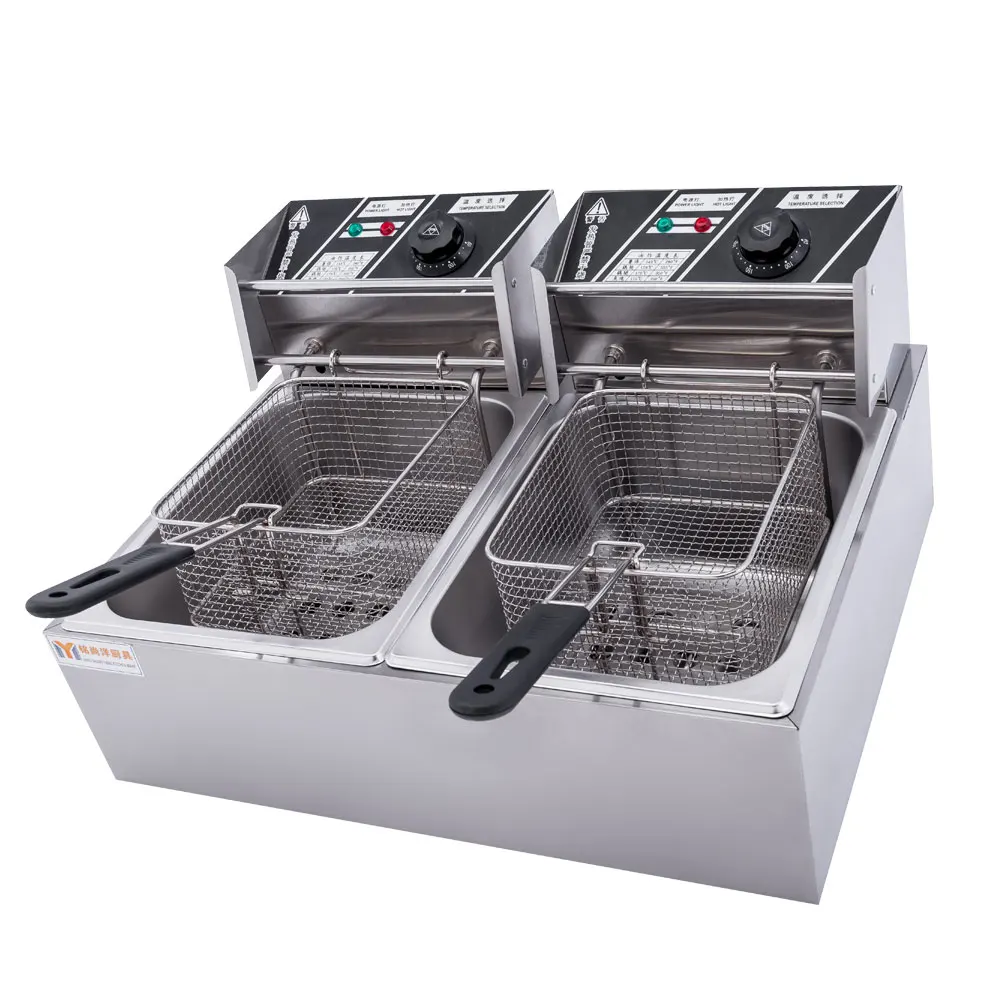 20l 2500 Watt Stainless Steel Two Baskets Table Top Chips Electric Deep