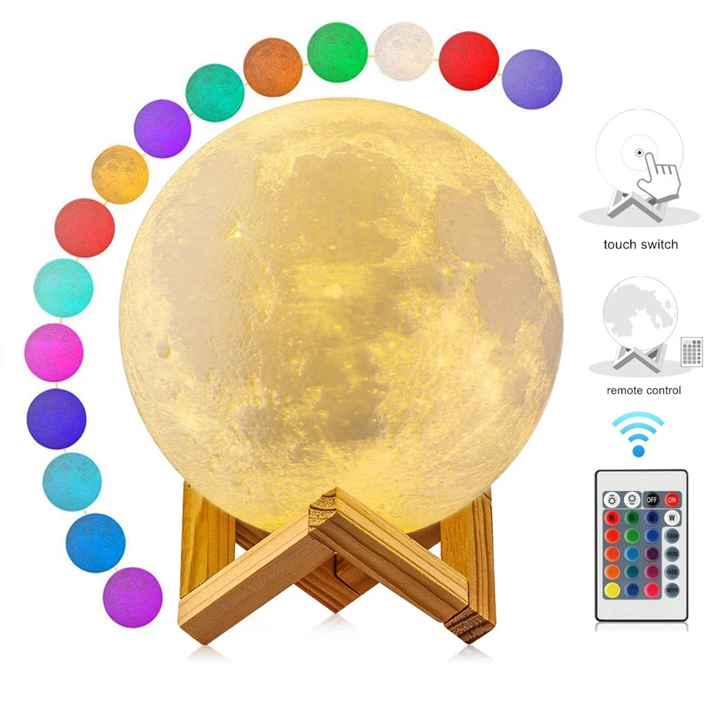 battery  16 Color Change 3D Printing LED Night Light Moon Lamp Remote Control 