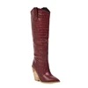 Latest Fashion fish scale print block heels ladies high heels women knee high boots