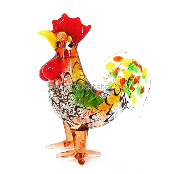Handmade crafts chinese factory supply murano glass animals rooster as gift...
