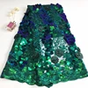 2019 African 3D Peacock Green Embroidery Beaded Lace Fabric Sequin Tulle Lace Fabric