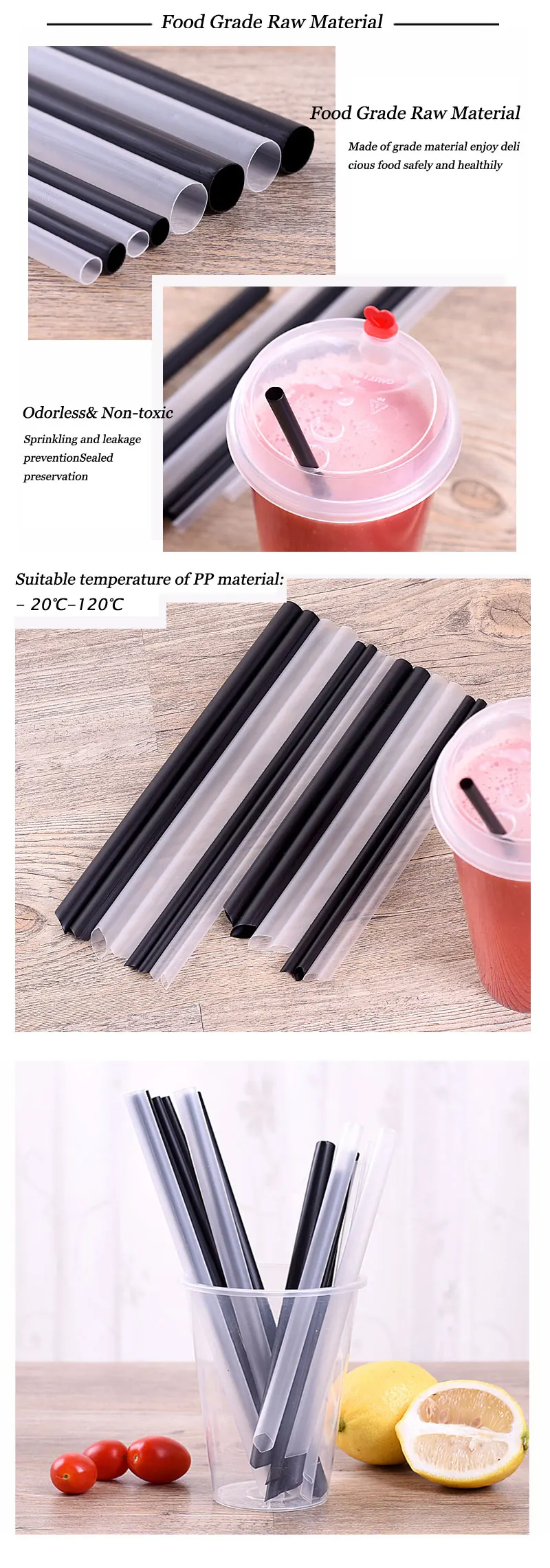 Disposable Pp Plastic Milk Tea Drinking Straw Black Transparent Color ...