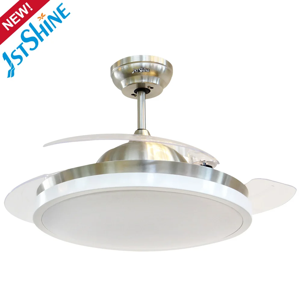 1stshine 2020 new design dimmable acrylic lampshade 42''invertible retractable blades ceiling fan