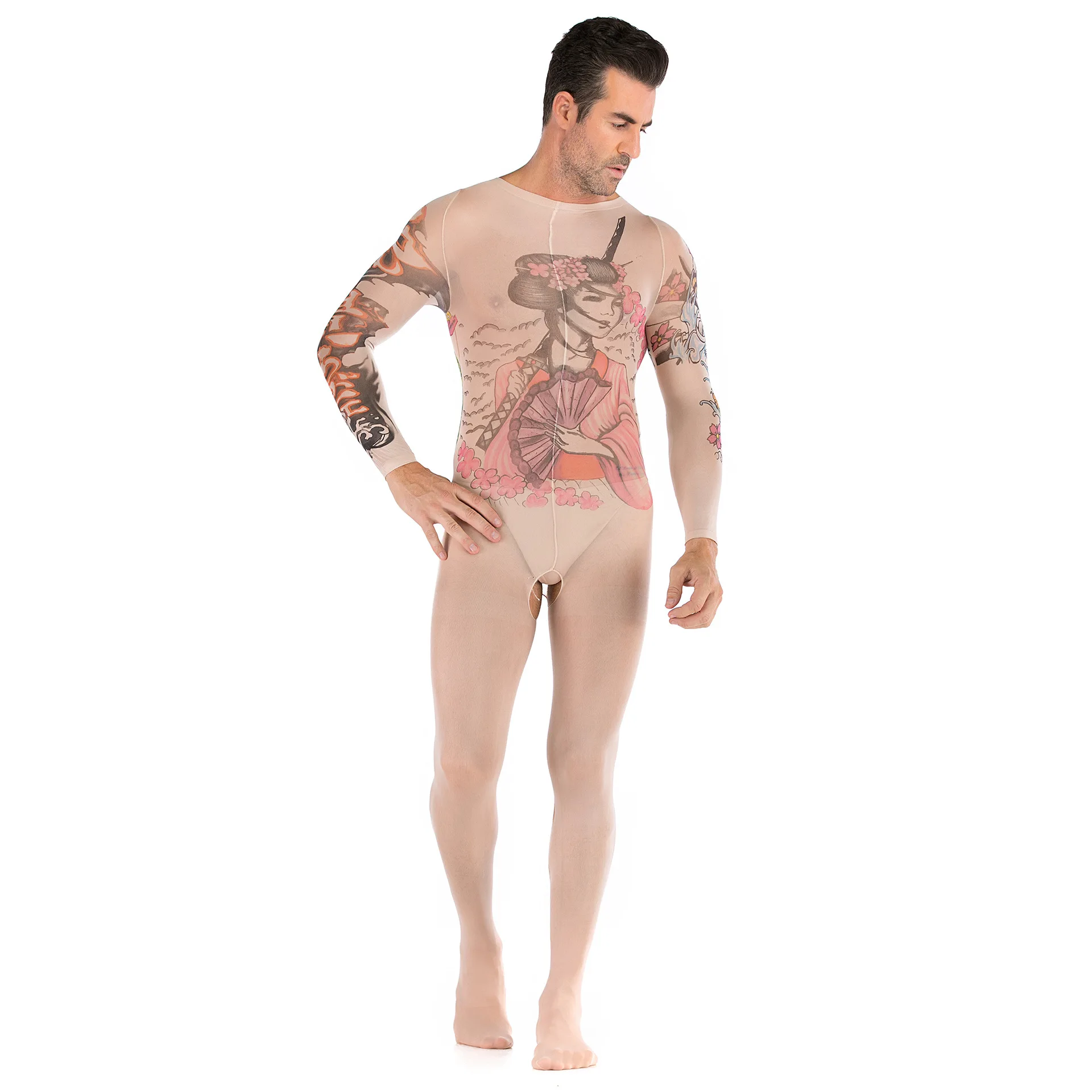 Male Lingerie Black Jumpsuit Bodystockings For Men In Sexy Silk Stockings With Printing Buy