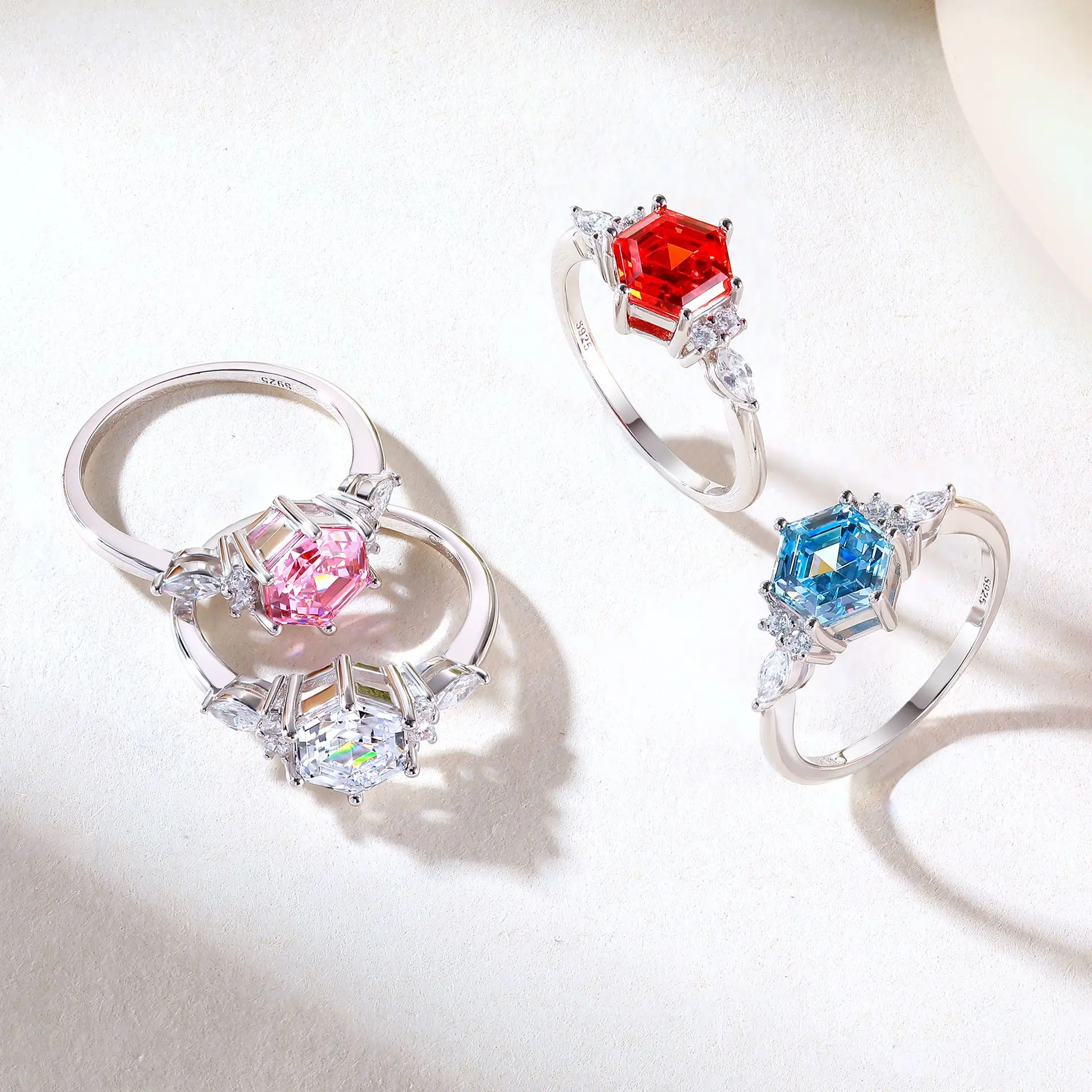 Niche High-grade 925 Sterling Silver Hexagon Flame Color Ring Luxury Women Diamond Ring Lab Diamond Treasure Sapphire Fine Ring