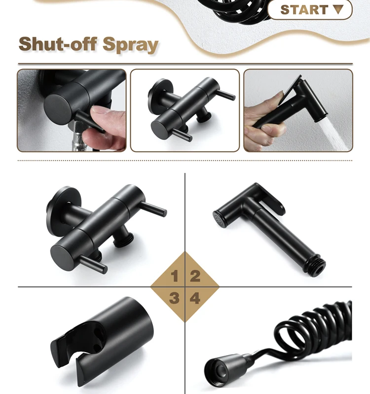 HIDEEP bathroom brass black single cold spray gun toilet sprayer flusher set
