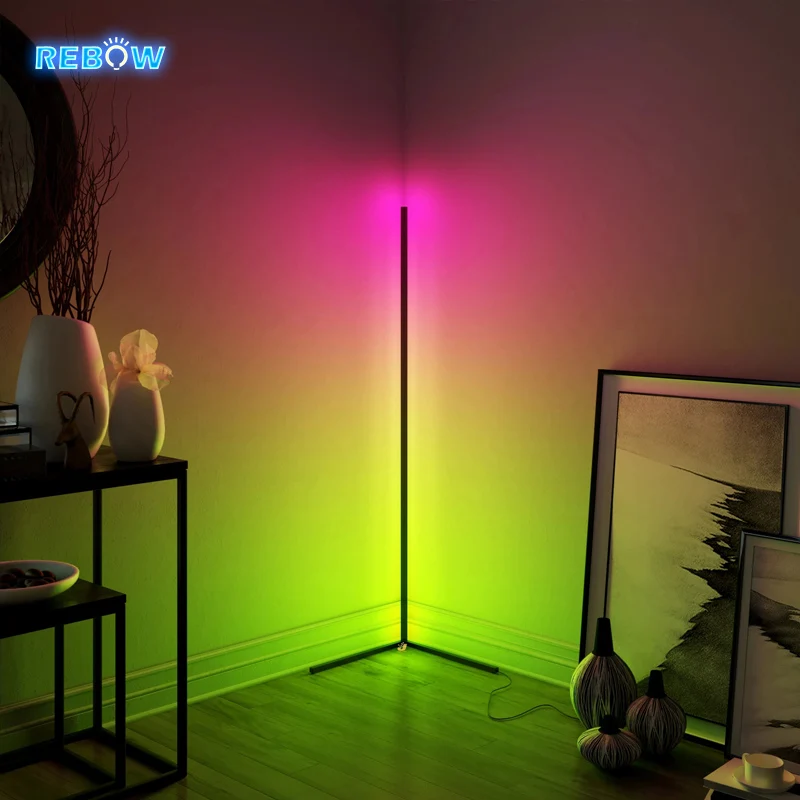 Drop Shipping  Modern Aluminum minimalist RGB floor lamp Nordic living room bedroom turn rgb corner lamp  LED standing light