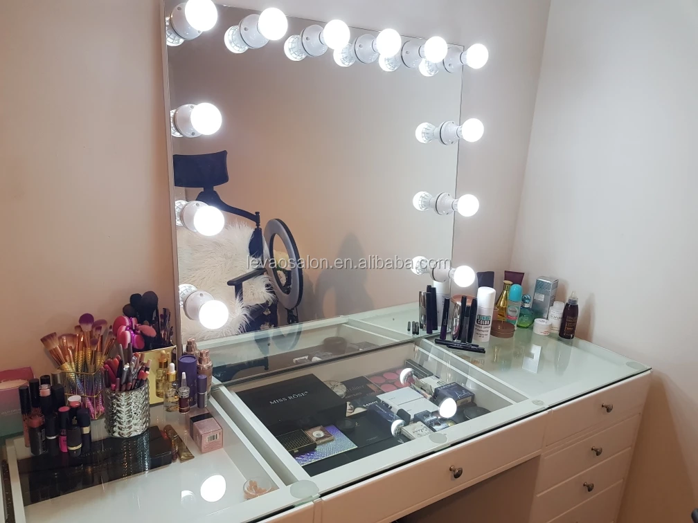 White Large Desktop Hollywood Luxury Makeup Vanity Dressing Table