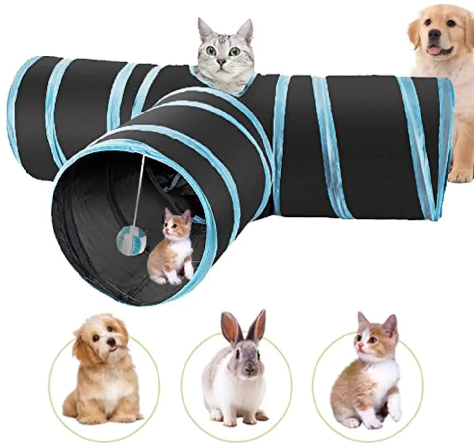 Jinjin Dog Agility Equipment Case 2 Holes Game Tube Ball Folding Fold Game Tunnel Tube Outdoor Games Exercise Training Fun Pet Cat and Dog Tunnel 