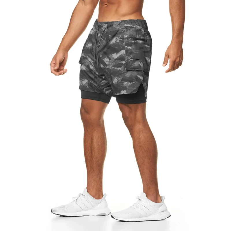 Wholesale Custom Gym Mens Camo Compression Shorts Polyester Material