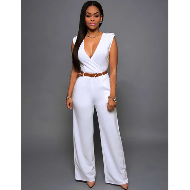 High Waist Ladies V-neck Wide-leg Sexy Pant Suits Irregular Suit With ...