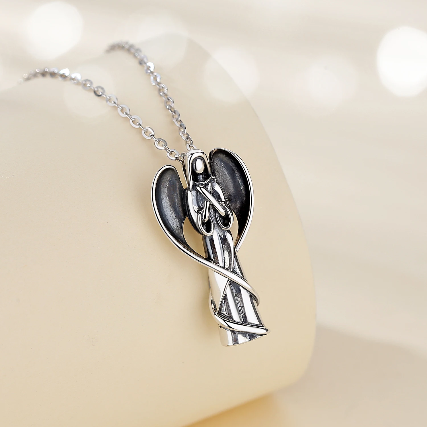 merryshine 925 纯银金塔灰烬首饰女监护人天使翅膀吊坠项链