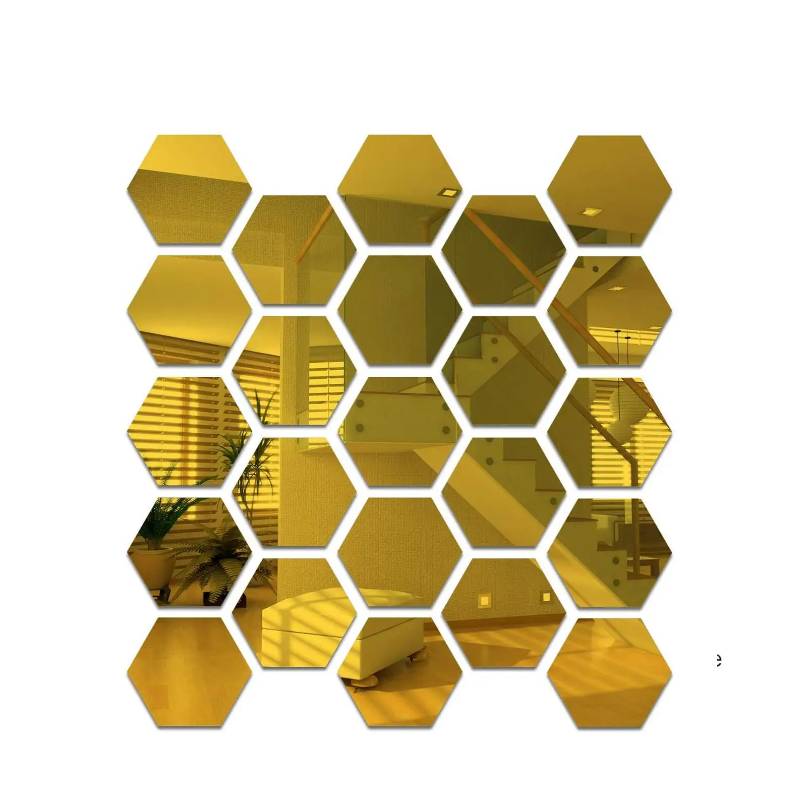 12pcs/set Decorative Acrylic Mirror Tile Wall Sticker Hexagon Self