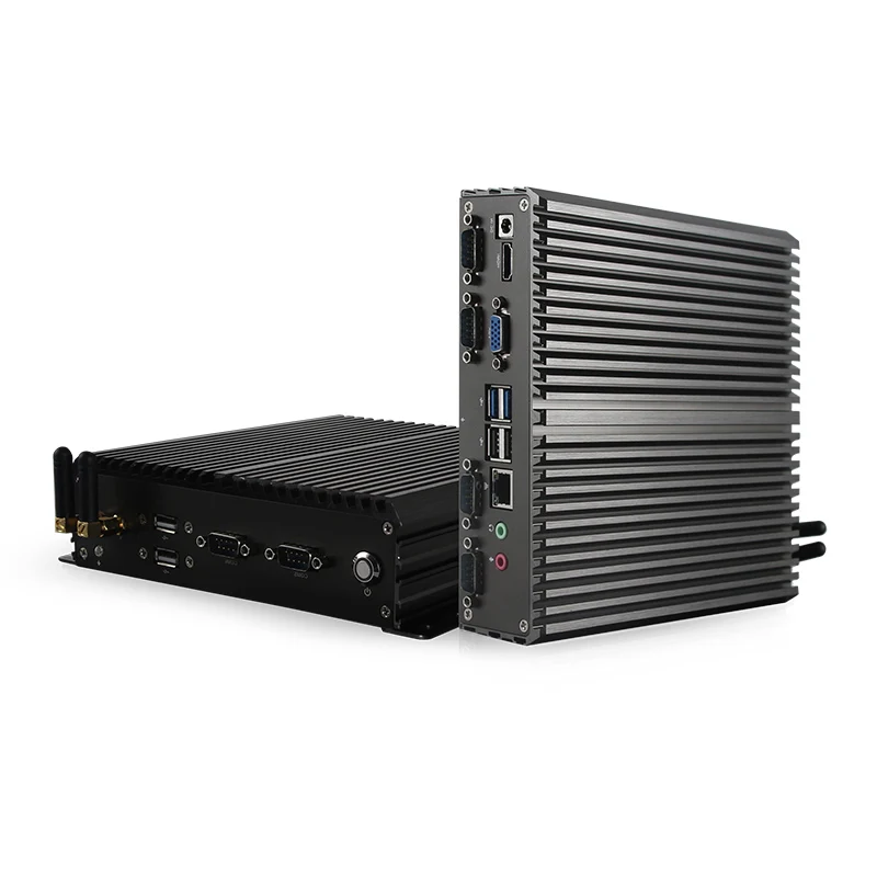 Front and side view of a compact mini computer system unit with VESA mount bracket attached
