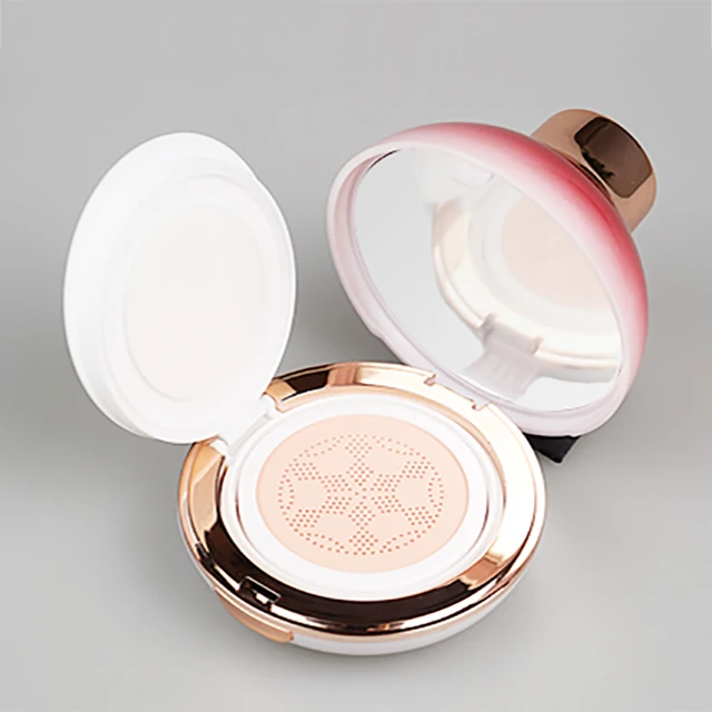 渐变红色空气垫 bb 基金会案例蘑菇泡芙气垫紧凑粉末案件与镜子