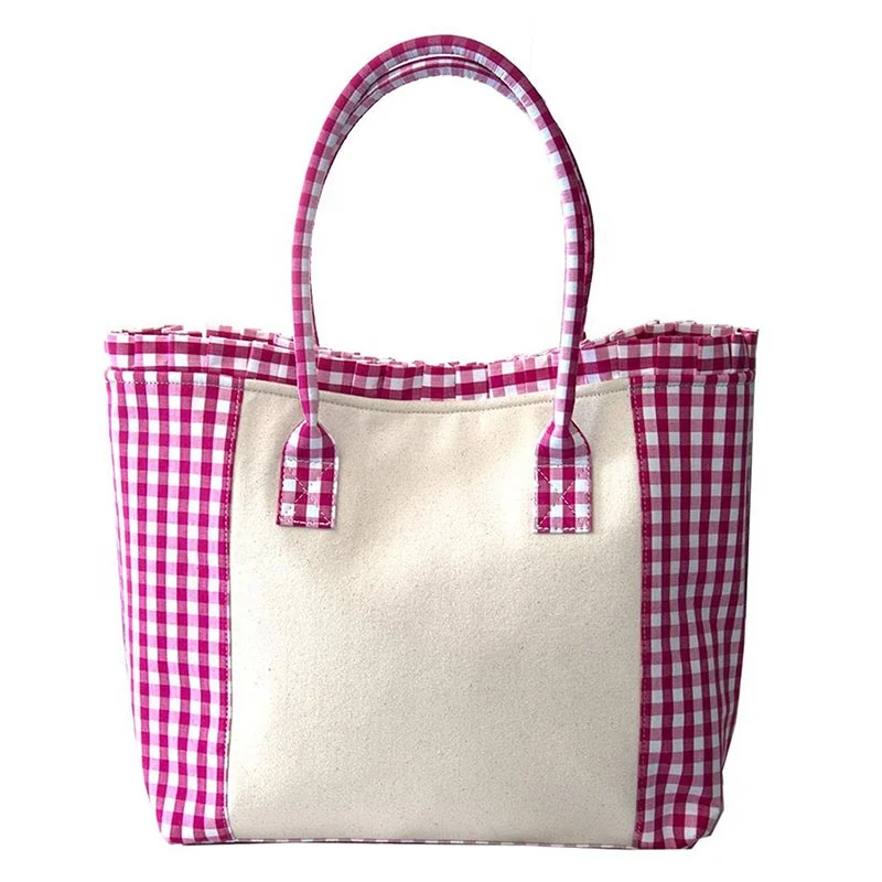 Personalized Gingham Tote Bag Wholesale Women Monogrammed Canvas ...