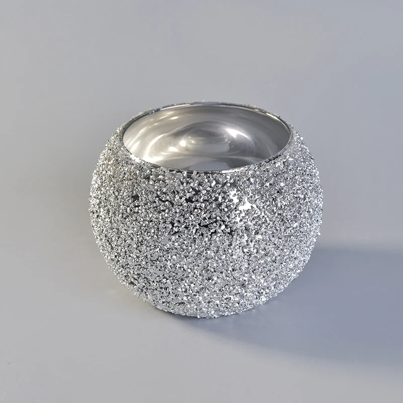 Silver Sandy Glass Ball Glass Candle Holders Home Decor