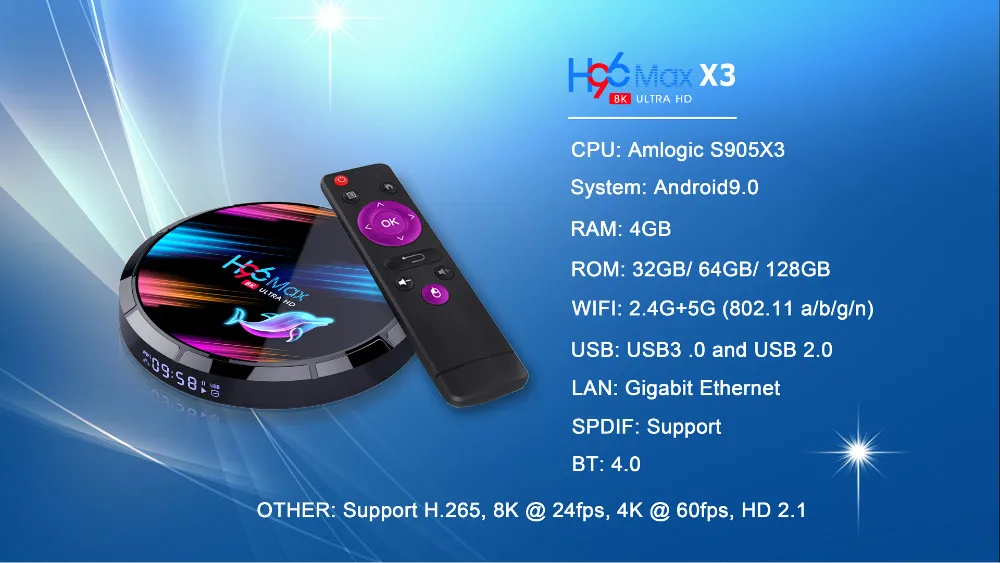 h96 max x3 android 9.0 smart tv box 4gb 128gb amlogic s905x3 2.