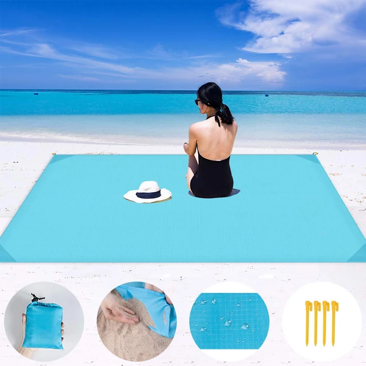 JR Customize Logo Waterproof  Outdoor Beach Mat Sand-proof  Lightweight Polyester Picnic Blanket For Travel Camping