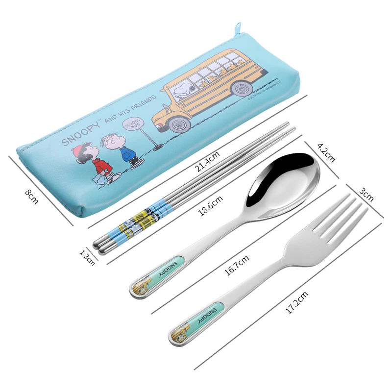 Portable Cute Cartoon Spoon Fork Chopsticks Stainless steel travel tableware Set 