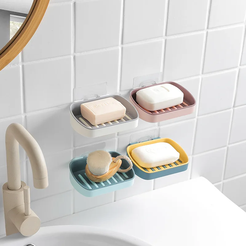 Details about   Home Bathroom Wall Shower Plate Dish Soap Holder Drain Suction Cup Storage Box 