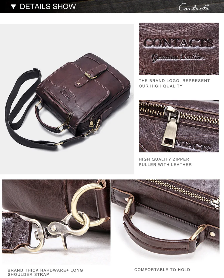 Contact's Genuine Leather Vintage Messenger Bag for 7.9 inch tablet