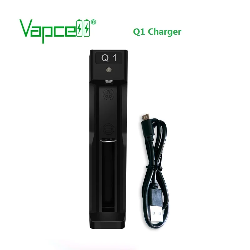 Vapcell Q1 0.6A 1 slot single Charger USB cable for 18650 li lon rechargeable battery charger