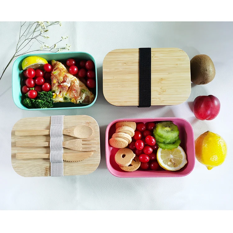 Green Food Container Bamboo Fiber Lunch Box Bento With Biodegradable ...