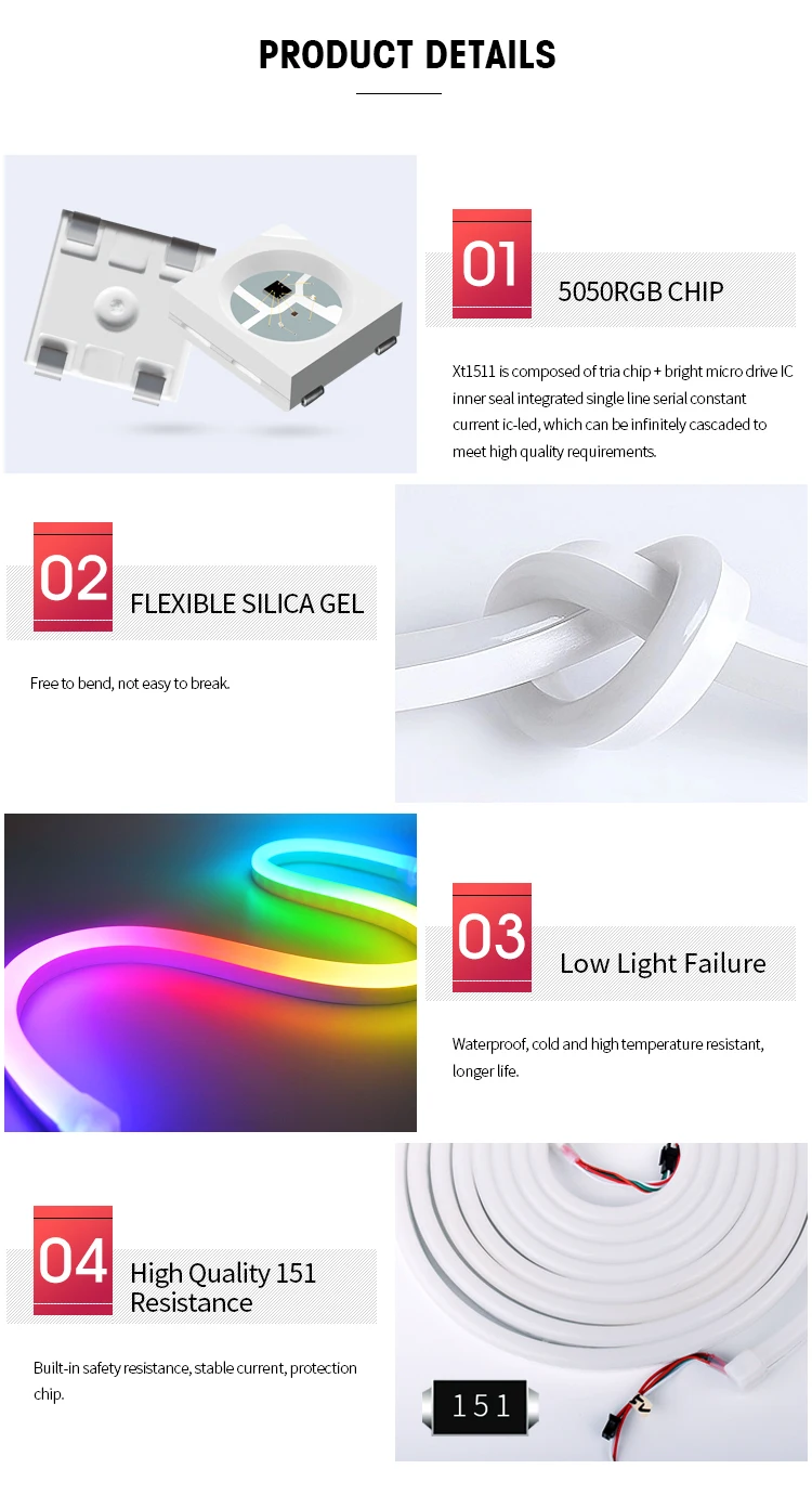 Waterproof Multi Color Changing LED neon Strip DC 5V soft and Flexible RGB LED NEON LIGHT Strip