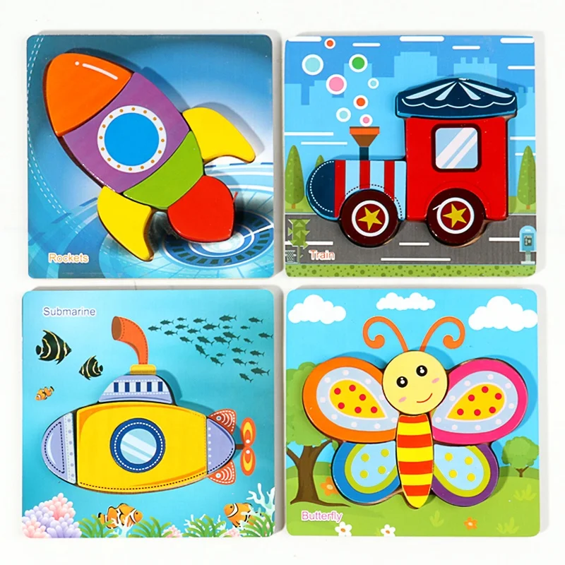
3D wooden animal vehicle learning puzzle game jigsaw puzzle for toddlers 