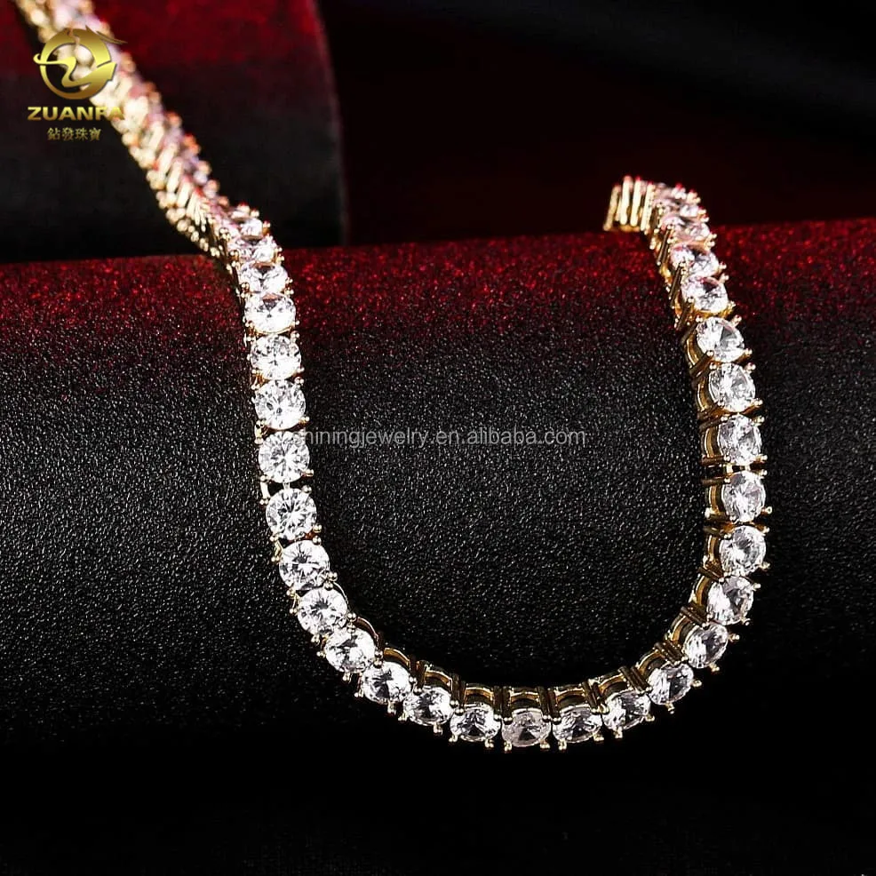 18k Gold 1 Row 8MM Lab Diamond Iced Out Chain Men's Hip Hop Tennis Necklace 