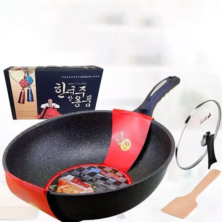 Mu Kitchen 32cm Korea Wok Fry Pan Non Stick Wok Medical Stone Coating